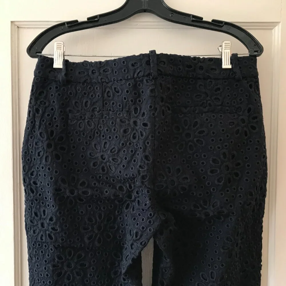 J.Crew | Navy Pinwheel Floral Eyelet Cafe Capri Pants 4